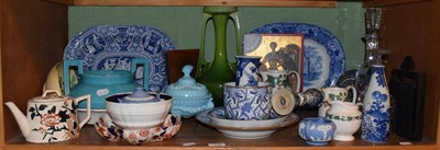 Lot 128 - A collection of decorative ceramics, glass etc (on two shelves)