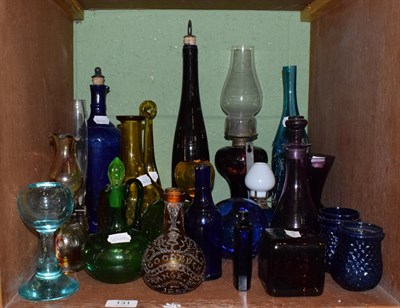 Lot 131 - A collection of miscellaneous 19th/20th century coloured glasswares including bottles,...