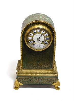 Lot 134 - A 19th century green tortoiseshell and boule work mantel clock, W C Shaw Glasgow, twin train...