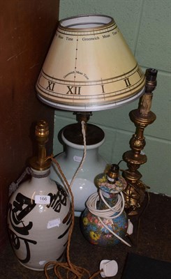 Lot 166 - A group of modern table lamps including a pair of Laura Ashley metal column lamps, a gilt metal...