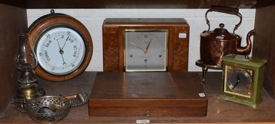 Lot 169 - An Art Deco walnut veneered mantle clock by Elliott, retailed by Charmichaels of Hull; together...