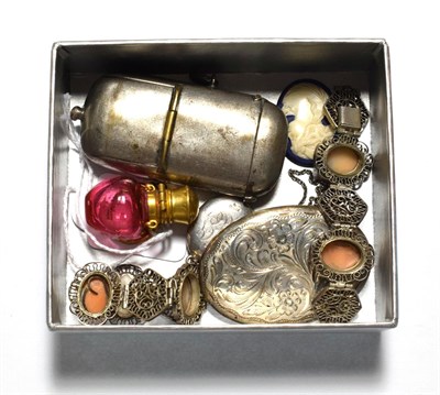 Lot 199 - Mary Gregory cranberry glass miniature scent bottle; silver oval brooch; pendant; cameo...