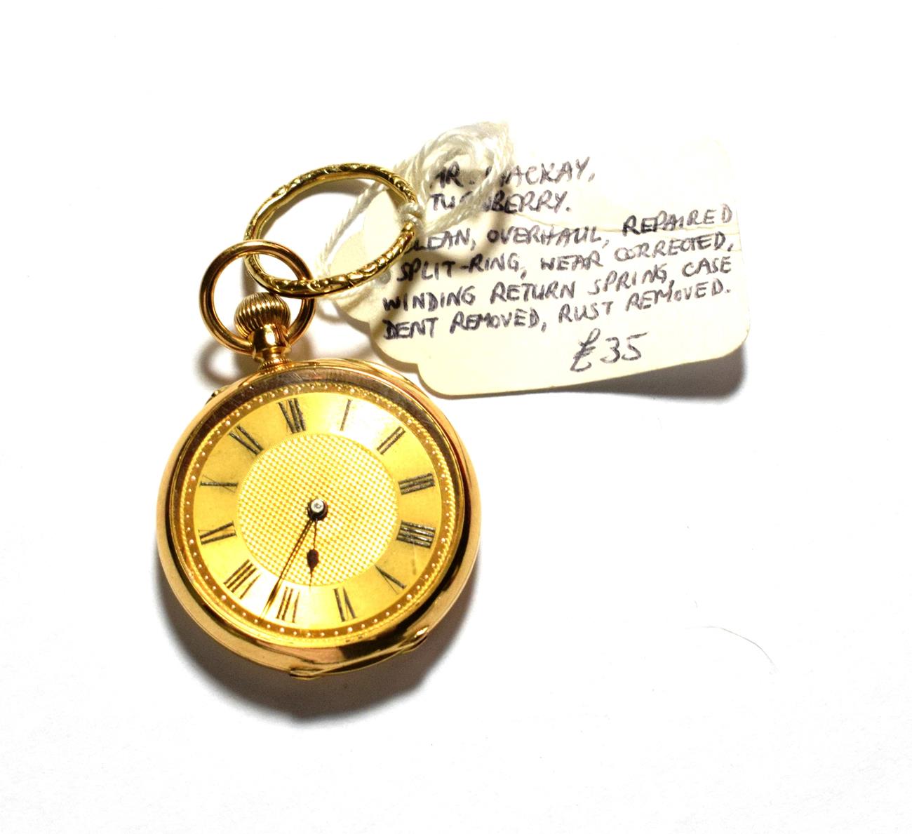 Lot 205 - A ladies fob watch, case stamped '18K', gilt Roman dial