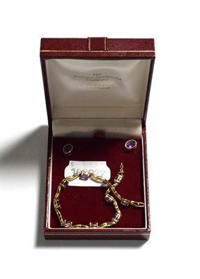 Lot 208 - A 9 carat gold and amethyst bracelet, length 18cm; together with a pair of amethyst stud...