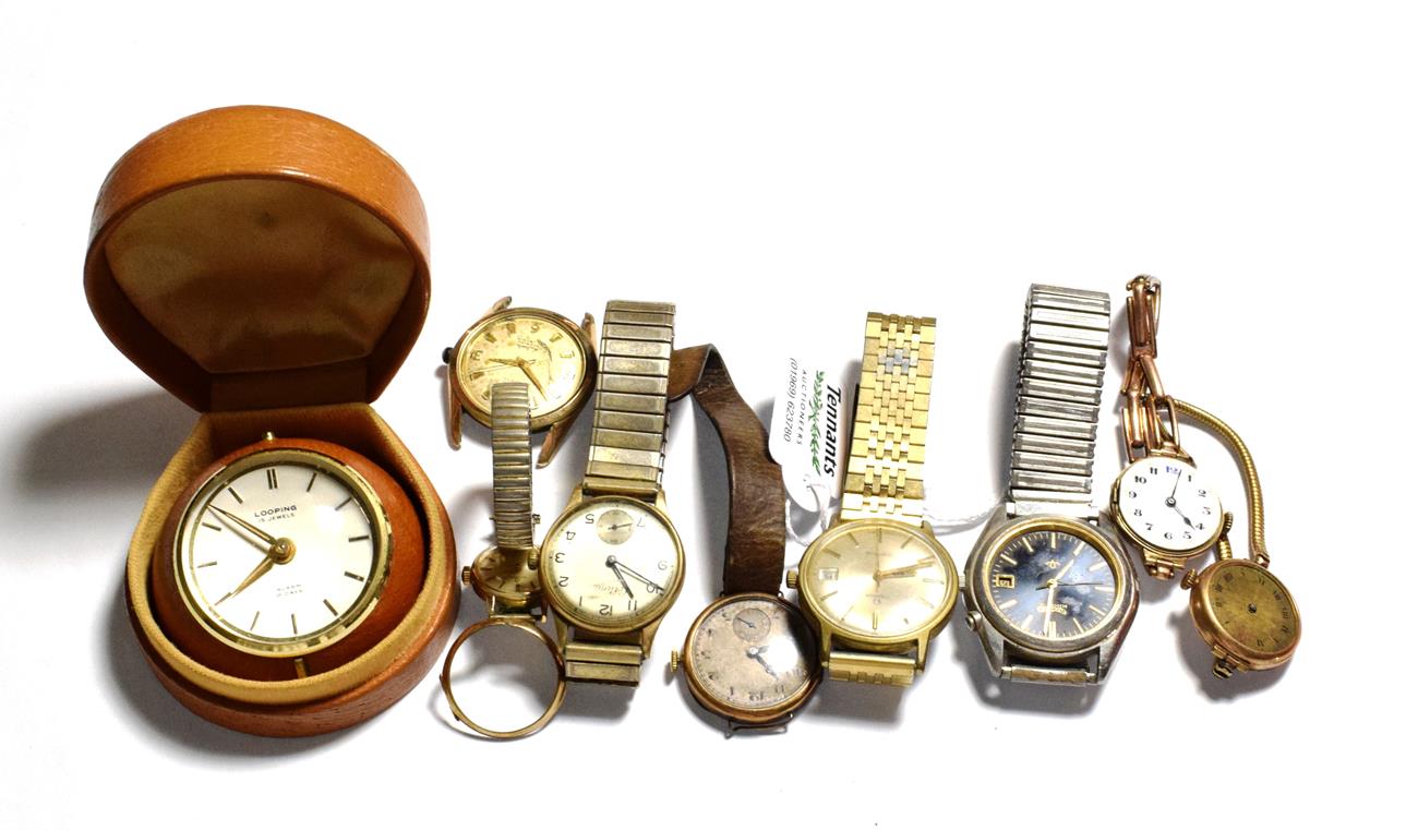 Lot 213 - A 9 carat gold Certina wristwatch; three lady's 9 carat gold wristwatches; a lady's plated...