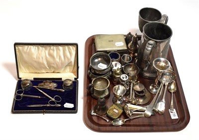 Lot 236 - A collection of silver, silver plate and pewter, including various items of flatware, a fruit knife