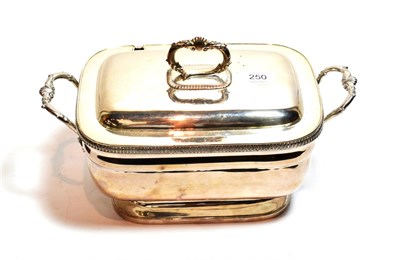 Lot 250 - A silver-plated soup-tureen and cover, apparently unmarked, 19th century, oblong and on...
