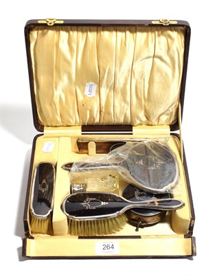 Lot 264 - A cased George V silver-mounted tortoiseshell brush and mirror set, Birmingham, 1928; with a...