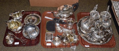 Lot 266 - A group of assorted silver plate and silver including: a silver cream jug; teaspoons and a...