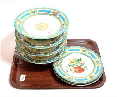 Lot 283 - A Victorian Minton part dessert service, comprising four comports and three plates, turquoise...