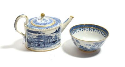 Lot 290 - A Chinese Export blue and white teapot, probably Qianlong, gilt embellished, chip to spout;...
