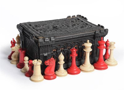 Lot 954 - A Jaques Stained and Natural Ivory Staunton Chess Set, late 19th century, in an ebonised papier...