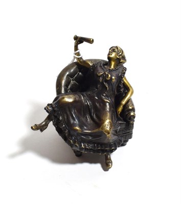 Lot 298 - After Bergman: A metamorphic bronzed erotic figure of a risque lady, in three sections, 10cm high