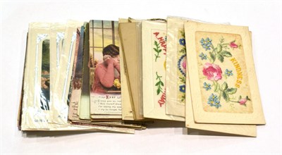 Lot 358 - Six WWI embroidered postcards; with an interesting collection of late 19th/early 20th century...