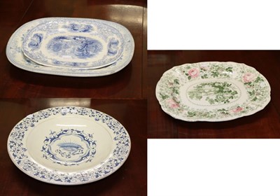 Lot 369 - Three 19th century transfer printed meat plates; and a large 20th century Italian charger, labelled