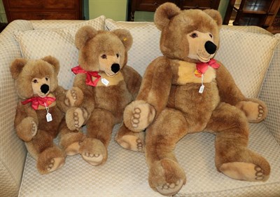 Lot 374 - Three large modern Steiff  'Molly' Teddy bears, of graduated size, the largest 110cm, two with card