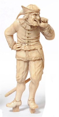 Lot 962 - A Carved Elephant Ivory Figure of a Jester, French or German, circa 1870, wearing an eccentric...