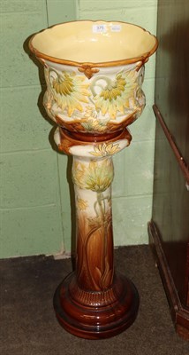 Lot 375 - A Burmantofts Faience ware jardiniere and stand, stamped 2284A, 92cm high