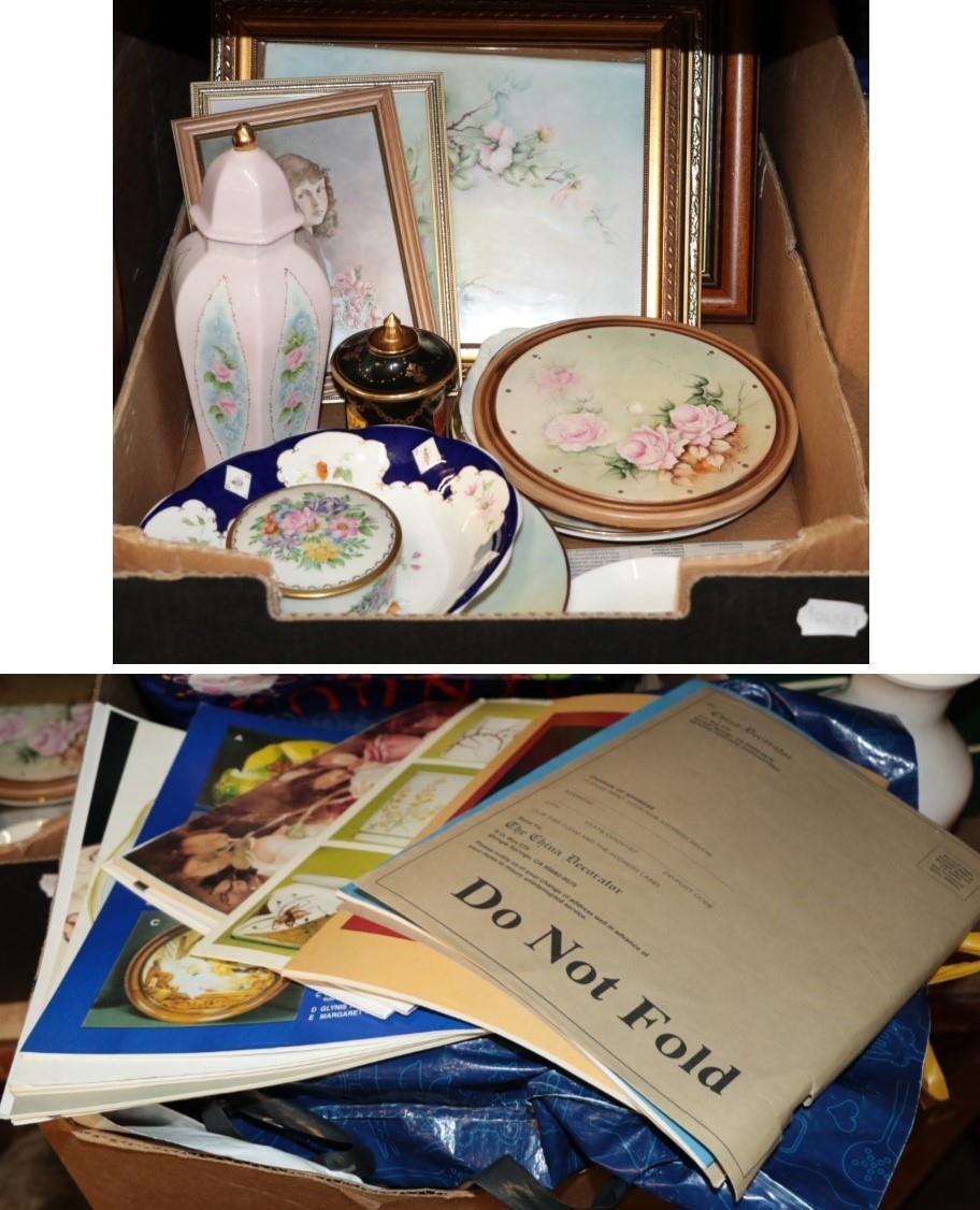Lot 384 - A quantity of hand-painted Jean Mawson ceramics, bags, magazines, etc (two boxes)