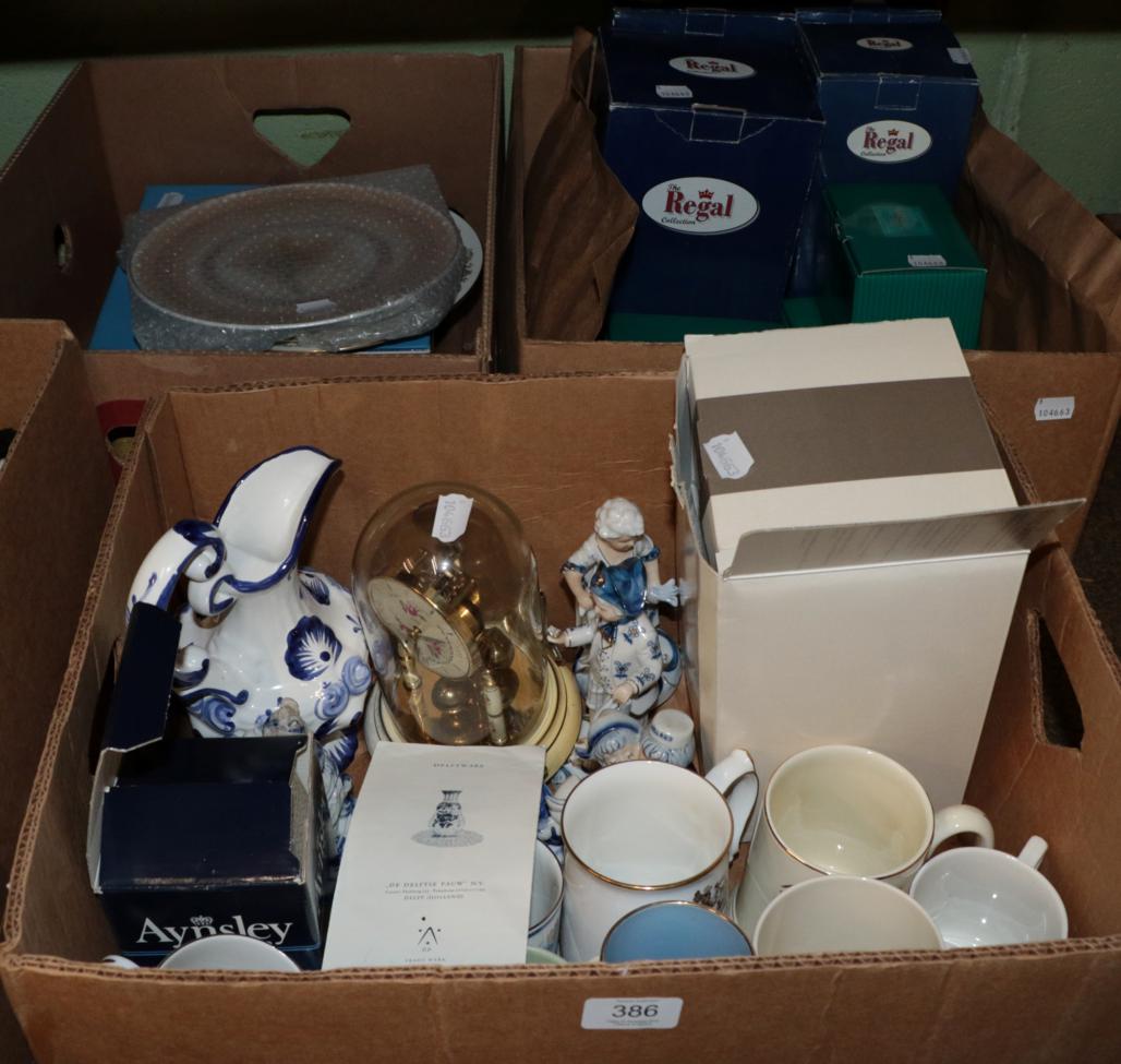 Lot 386 - Three boxes of miscellaneous including Delft ceramics, Royal Commemorative, Disney figures etc
