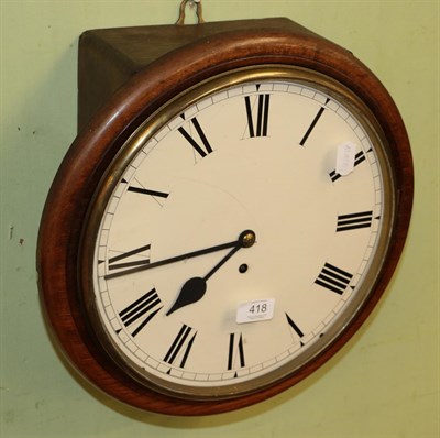 Lot 418 - A late 19th century circular wall clock, single fusee movement, Roman enamel dial, 12'' diameter