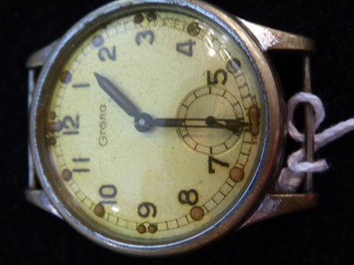 Lot 420 - A military wristwatch, signed Grana, screw back engraved 6e/385, ''Broad Arrow'', a2029