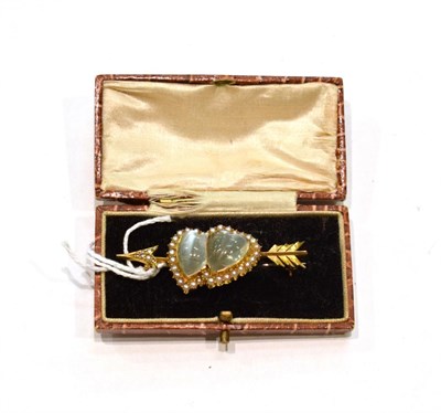 Lot 443 - A late 19th/early 20th century moonstone and seed pearl brooch, length 5.5cm