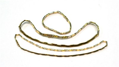 Lot 445 - A necklace and bracelet suite, necklace length 43cm, bracelet length 19cm; and another...