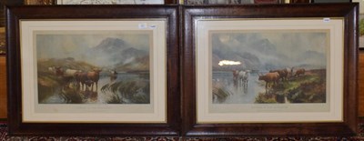 Lot 451 - Two prints, Highland cattle scenes after H.R. Hall, framed and glazed (2)