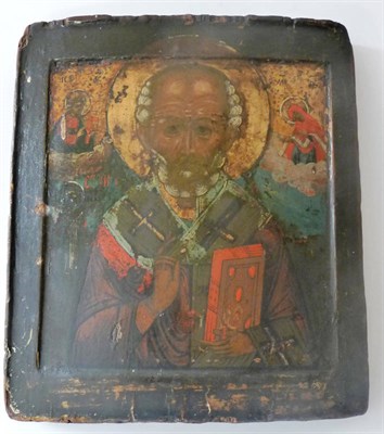 Lot 971 - A Russian Icon, 18th/19th century, painted with a half length portrait of St Nicholas the...