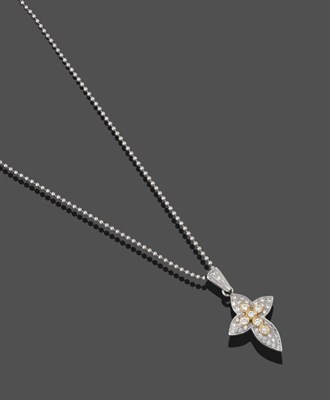 Lot 2015 - A Diamond Cross Pendant on Chain, six round brilliant cut diamonds in yellow rubbed over...