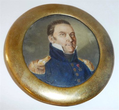 Lot 979 - French School, 19th century: Portrait Miniature of a Naval Officer, with high collar, gilt...