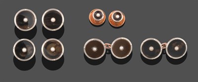 Lot 2096 - A Dress Stud and Cufflink Set, a pair of cufflinks, four buttons and two collar studs of round...