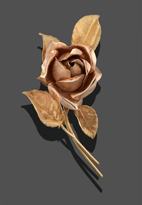 Lot 2102 - An 18 Carat Gold Floral Brooch, realistically modelled as a rose bud, measures 6cm by 3cm see...