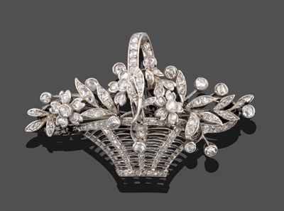 Lot 2134 - A Diamond Brooch Flower Basket Brooch, set throughout with rose cut diamonds in white claw and...