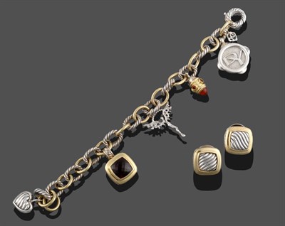 Lot 2149 - A Two Colour Fancy Link Bracelet, by David Yurman, rope twist white links spaced by yellow...