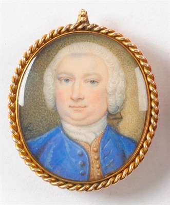 Lot 987 - Peter Paul Lens (c.1714-1750): Portrait Miniature of a Gentleman, bust length, his hair en...