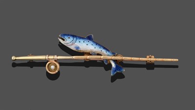 Lot 2160 - A Novelty Brooch, depicting a trout behind a fishing rod, the trout enamelled, length 5.8cm see...