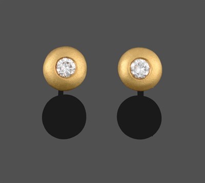 Lot 2180 - A Pair of 18 Carat Gold Diamond Solitaire Earrings, a round brilliant cut diamond in a broad...