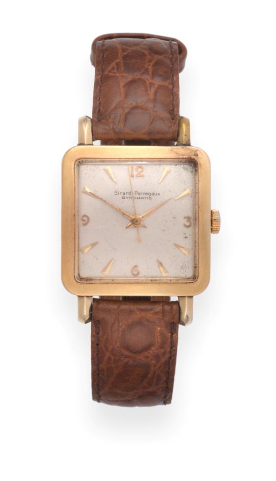 Lot 2198 - A Gold Filled Square Shaped Automatic Centre Seconds Wristwatch, signed Girard Perregaux,...