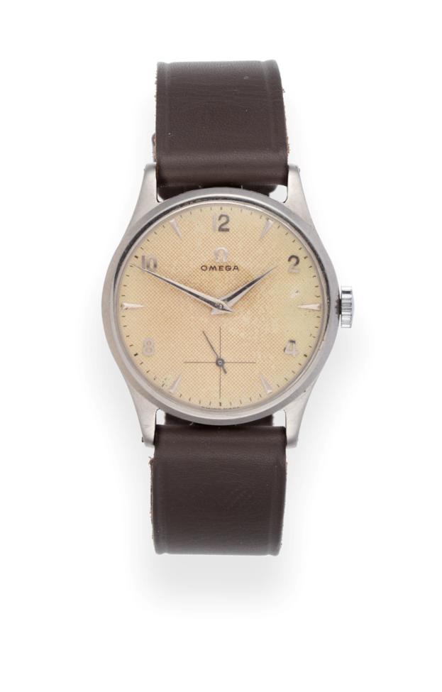Lot 2206 - A Stainless Steel Wristwatch, signed Omega, circa 1955, (calibre 266) lever movement signed and...