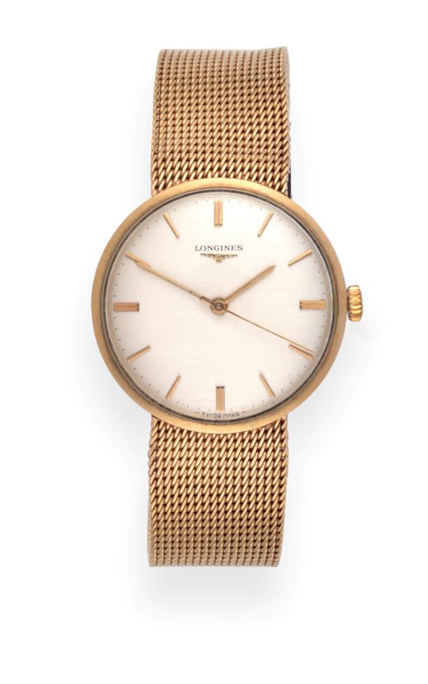 Lot 2213 - A 9ct Gold Centre Seconds Wristwatch, signed Longines, 1973, (calibre 6942) lever movement...