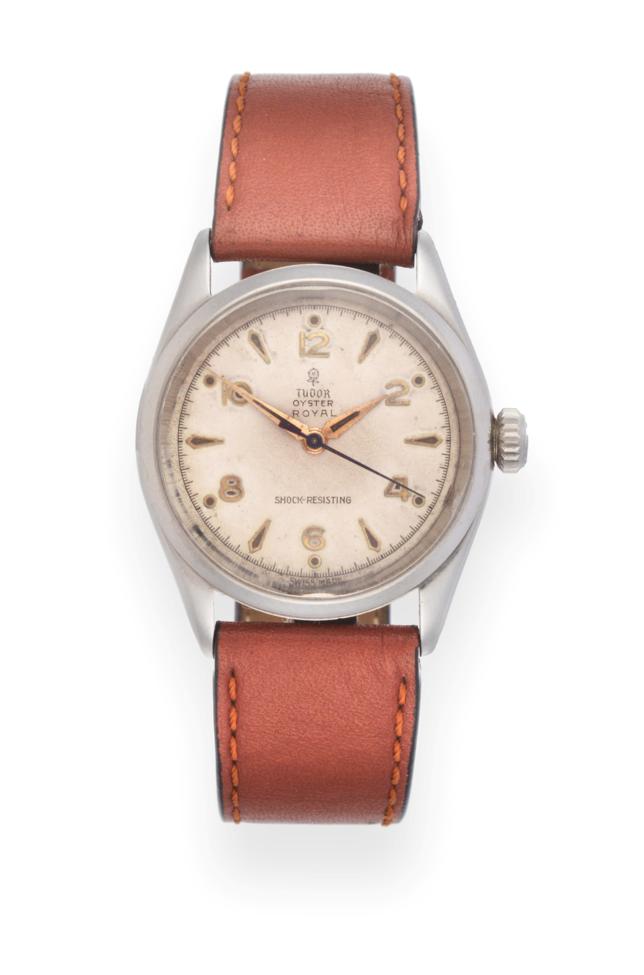 Lot 2214 - A Stainless Steel Centre Seconds Wristwatch, signed Tudor, Oyster, Shock-Resisting, model:...