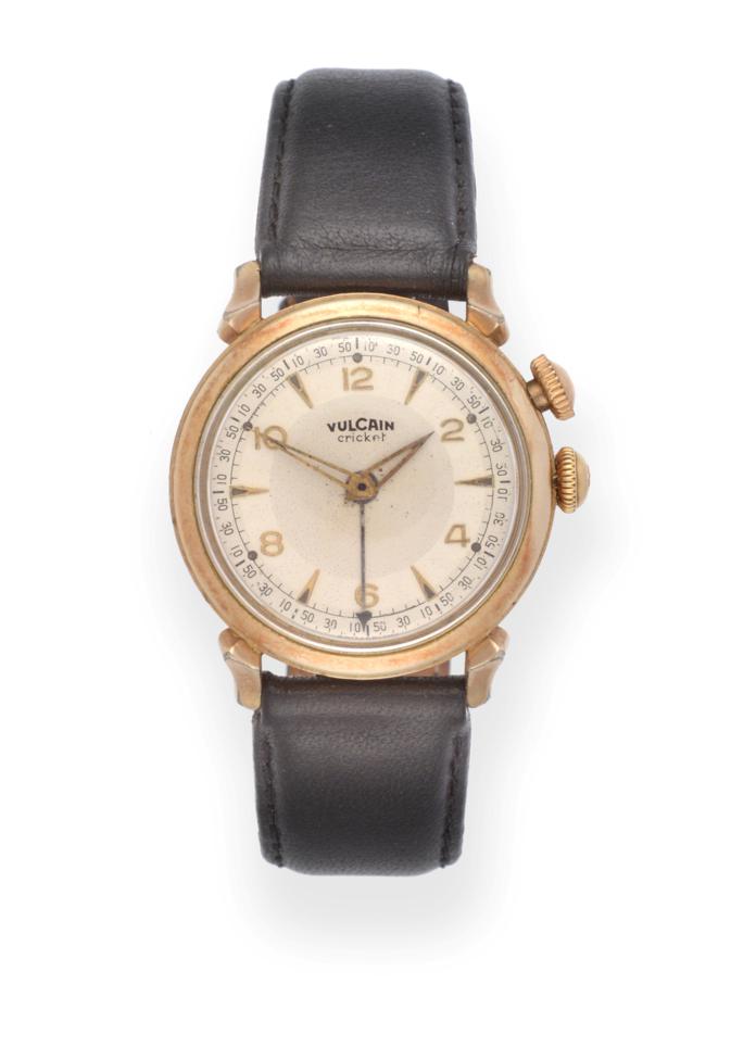 Lot 2221 - A 10K Gold Filled Alarm Wristwatch, signed Vulcain, model: Cricket, circa 1960, (calibre 120) lever