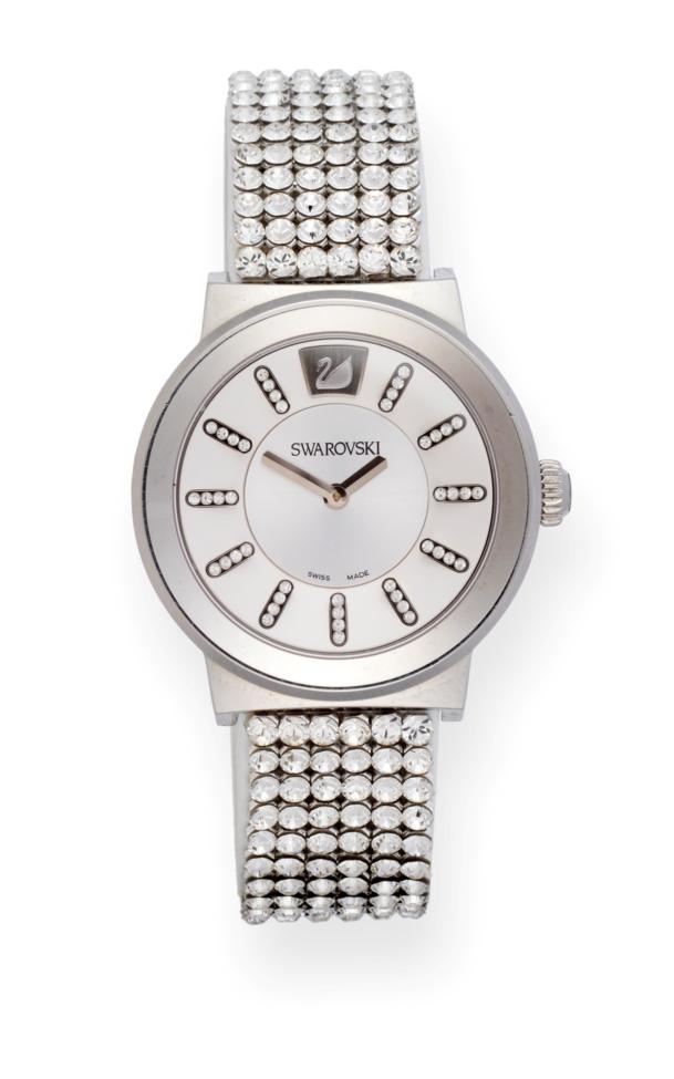 Lot 2224 - A Lady's Stainless Steel Crystal Set Wristwatch, signed Swarovski, model: Piazza Mesh, ref:...