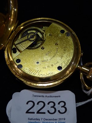 Lot 2233 - An 18ct Gold Half Hunter Pocket Watch, signed J W Benson, Ludgate Hill, London, 1911, lever...