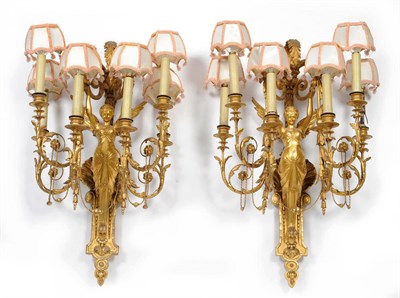 Lot 995 - A Pair of Giltwood and Gesso Six-Branch Wall Appliqués in Louis XIV Style, with urn shape...