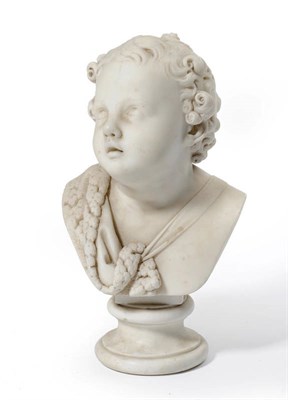 Lot 997 - Giovanni Maria Benzoni (1808-1873): A White Marble Bust of a Child, looking upwards with fur collar