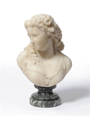 Lot 1000 - A Carrier-Belleuse: A White Marble Bust of a Young Girl, with flowers in her hair, on a green...