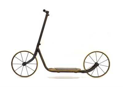 Lot 3098A - C1900 Children Scooter black tubular frame, with solid rubber tyres and wooden footplate